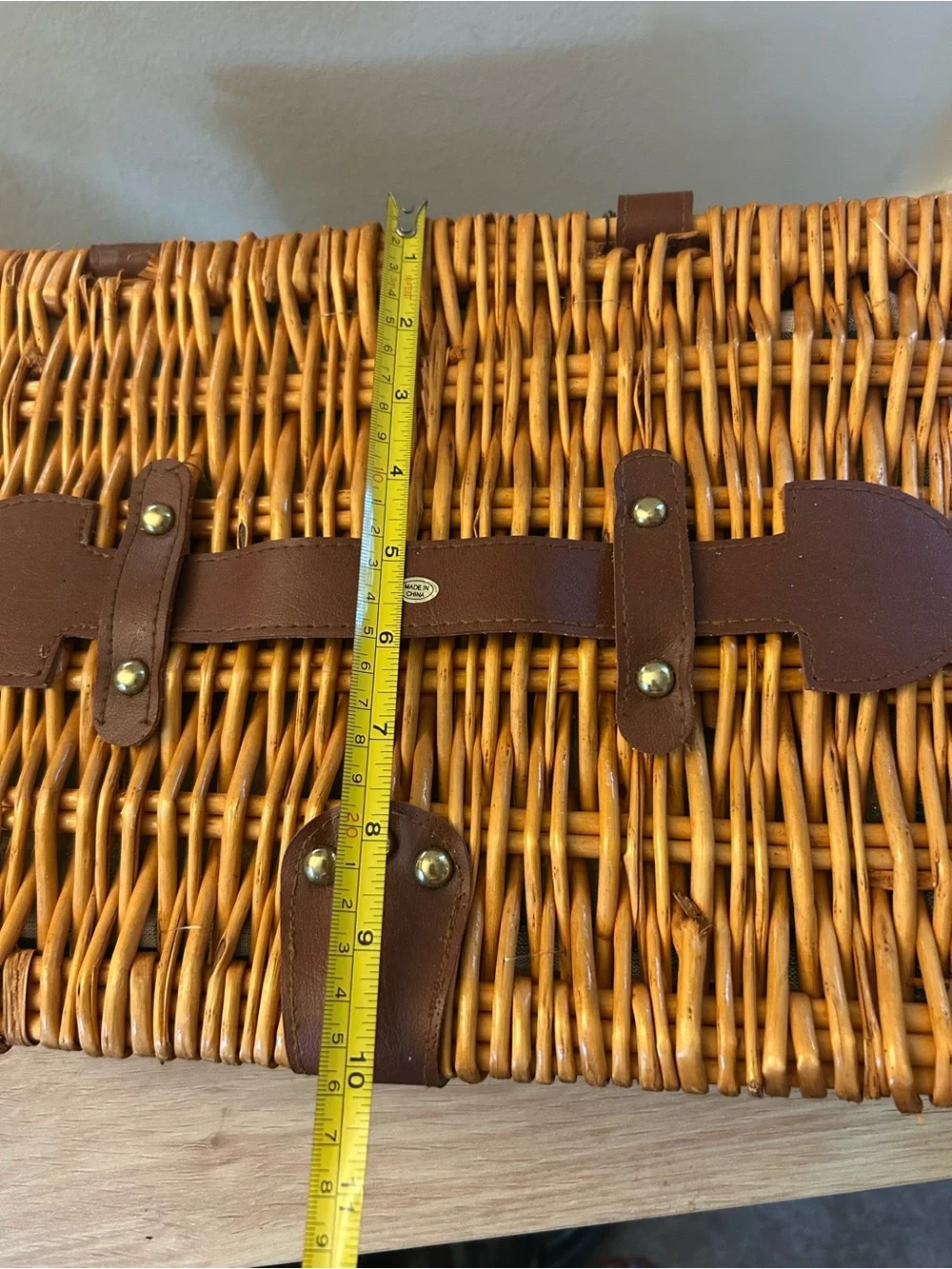 Woven Rattan Picnic Basket with Green Check Lining
